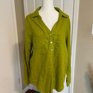Linen blend Shirt. Olive color. Long sleeve